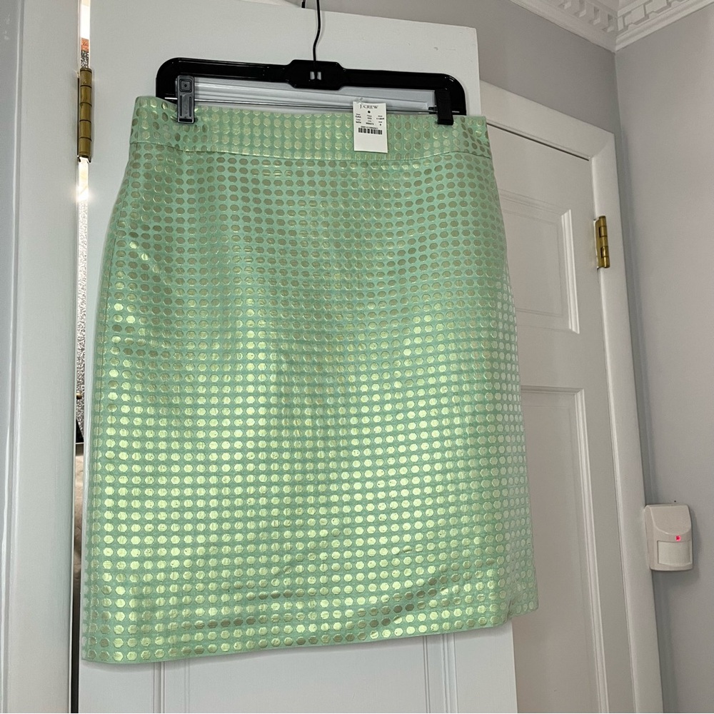 J. Crew Green and Gold Tone Mini Skirt